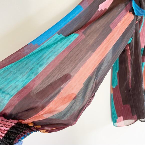 Willa Story Multi Color Ruffle Smocked Cates Blouse - Picture 6 of 7